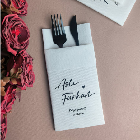 50 Adet Acelia Kişiye Özel Airlaid Kumaş Dokulu Peçete - Beyaz