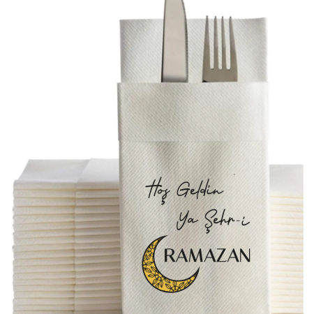 Hoşgeldin Ya Şehr-i Ramazan Peçetesi Kumaş Dokulu 12'li