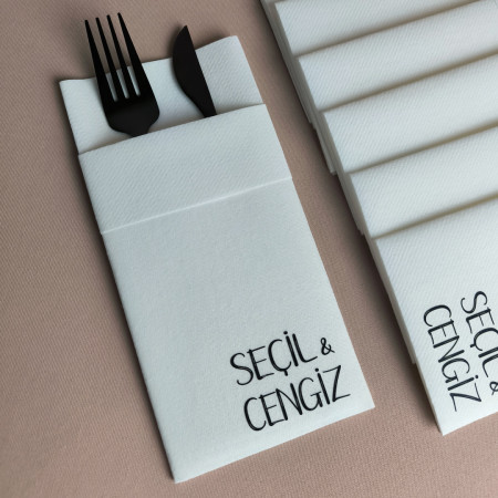 50 Adet Korta Kişiye Özel Airlaid Kumaş Dokulu Peçete - Beyaz