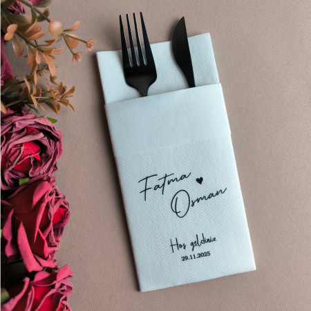 50 Adet Siena Kişiye Özel Airlaid Kumaş Dokulu Peçete - Beyaz